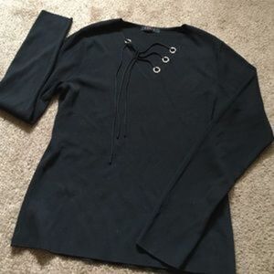 VINTAGE BLACK LACE UP LONG SLEEVE